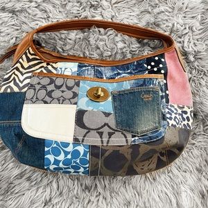 Coach Hobo Patchwork Jacquard with Leather Trim